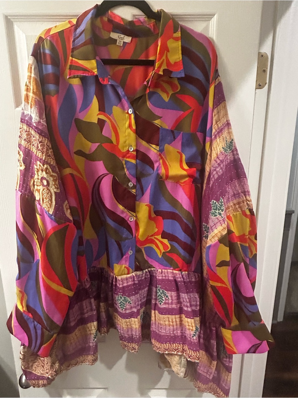 easel Vibrant Purple & Pink Patchwork Boho upcycled tunic